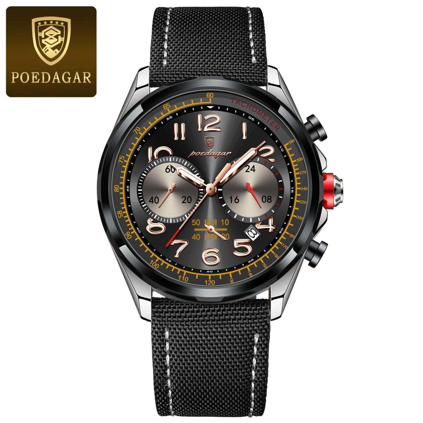 Chronograph Watch with Nylon Strap – Complete Calendar & Luminous Arabic Dial
