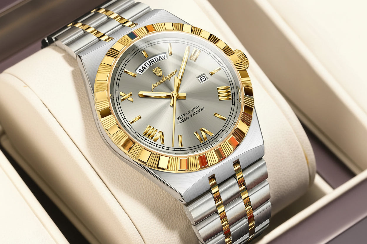 Full Calendar Business Watch – Roman Numeral Dial with Hidden Clasp
