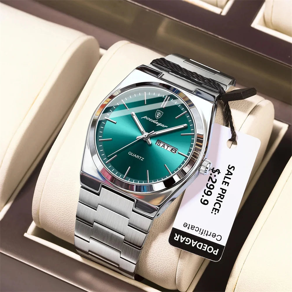 Minimalist Sport Watch – Full Calendar, Luminous Markers & Metal Strap