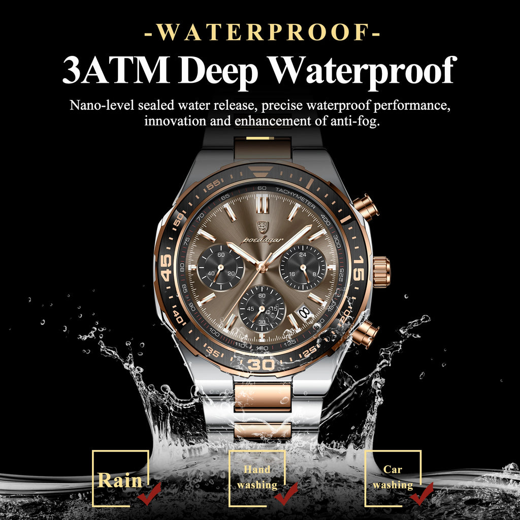 Business Chronograph Watch – Stainless Steel, Luminous Dial, Date Display