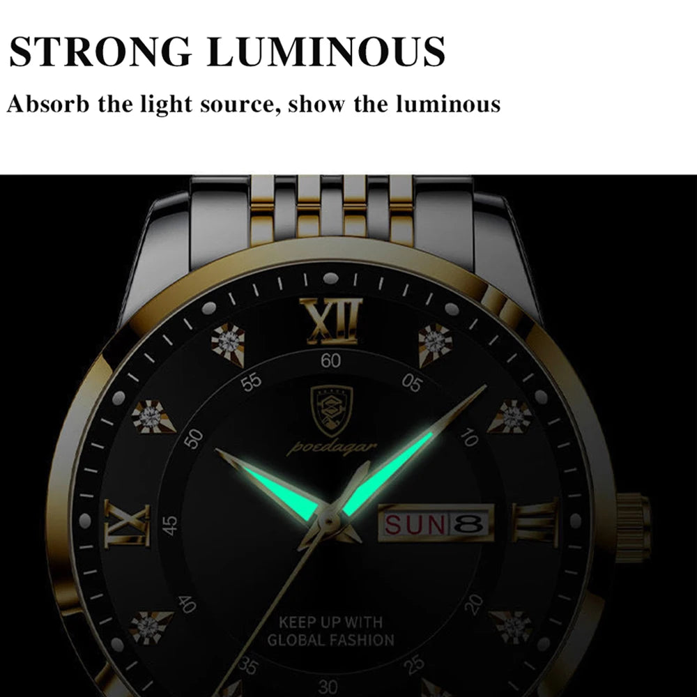 Full Calendar Chronograph Watch – Roman Numeral Dial with Hidden Clasp Bracelet