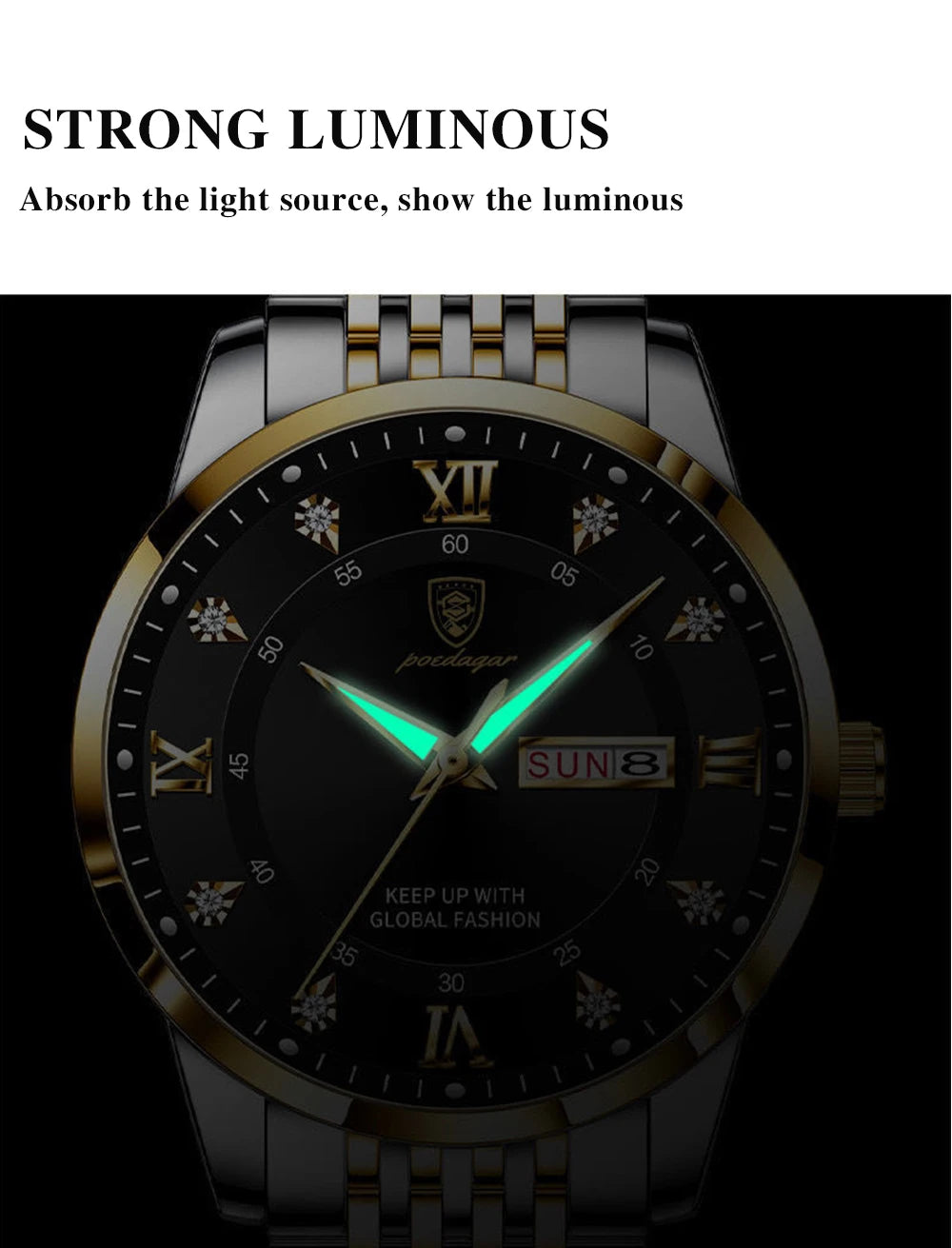 Full Calendar Chronograph Watch – Roman Numeral Dial with Hidden Clasp Bracelet