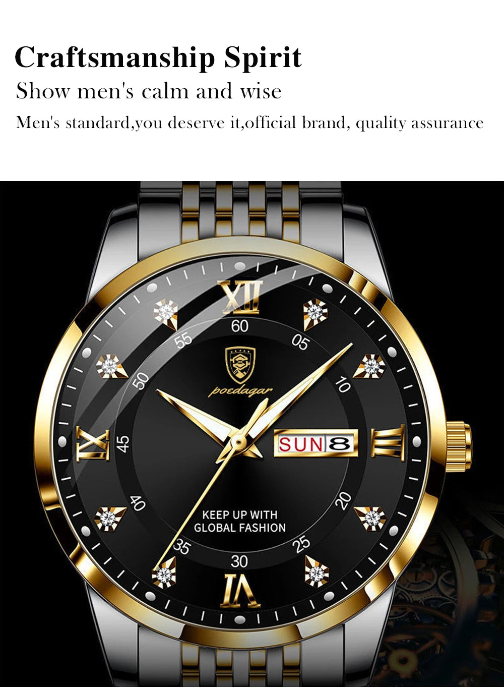 Full Calendar Chronograph Watch – Roman Numeral Dial with Hidden Clasp Bracelet