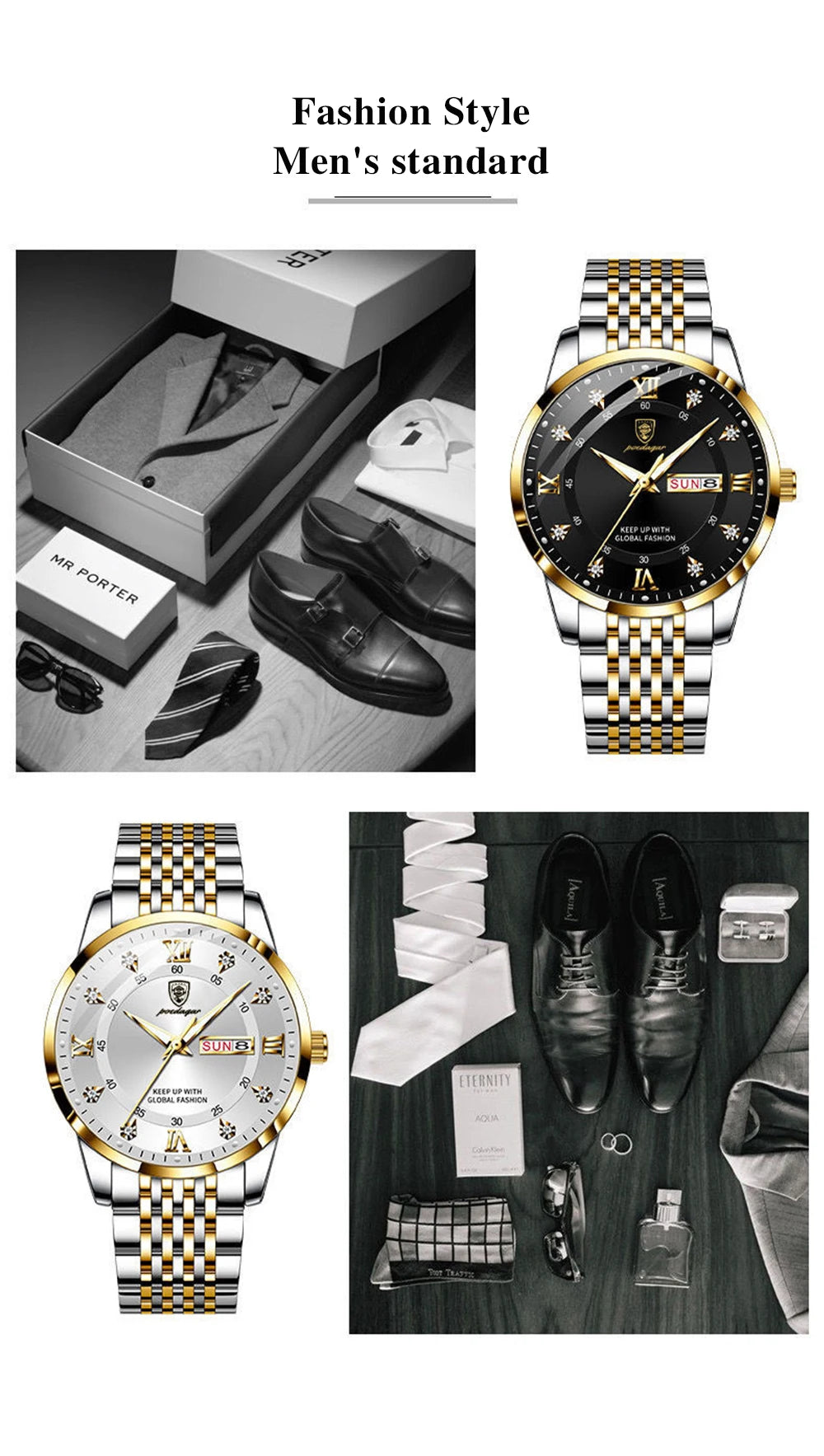 Full Calendar Chronograph Watch – Roman Numeral Dial with Hidden Clasp Bracelet