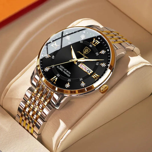 Full Calendar Chronograph Watch – Roman Numeral Dial with Hidden Clasp Bracelet