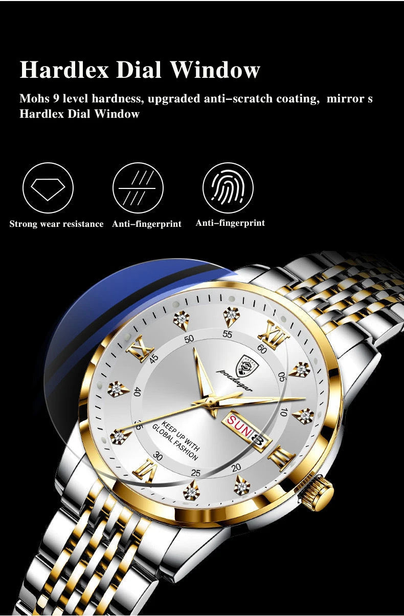 Full Calendar Chronograph Watch – Roman Numeral Dial with Hidden Clasp Bracelet
