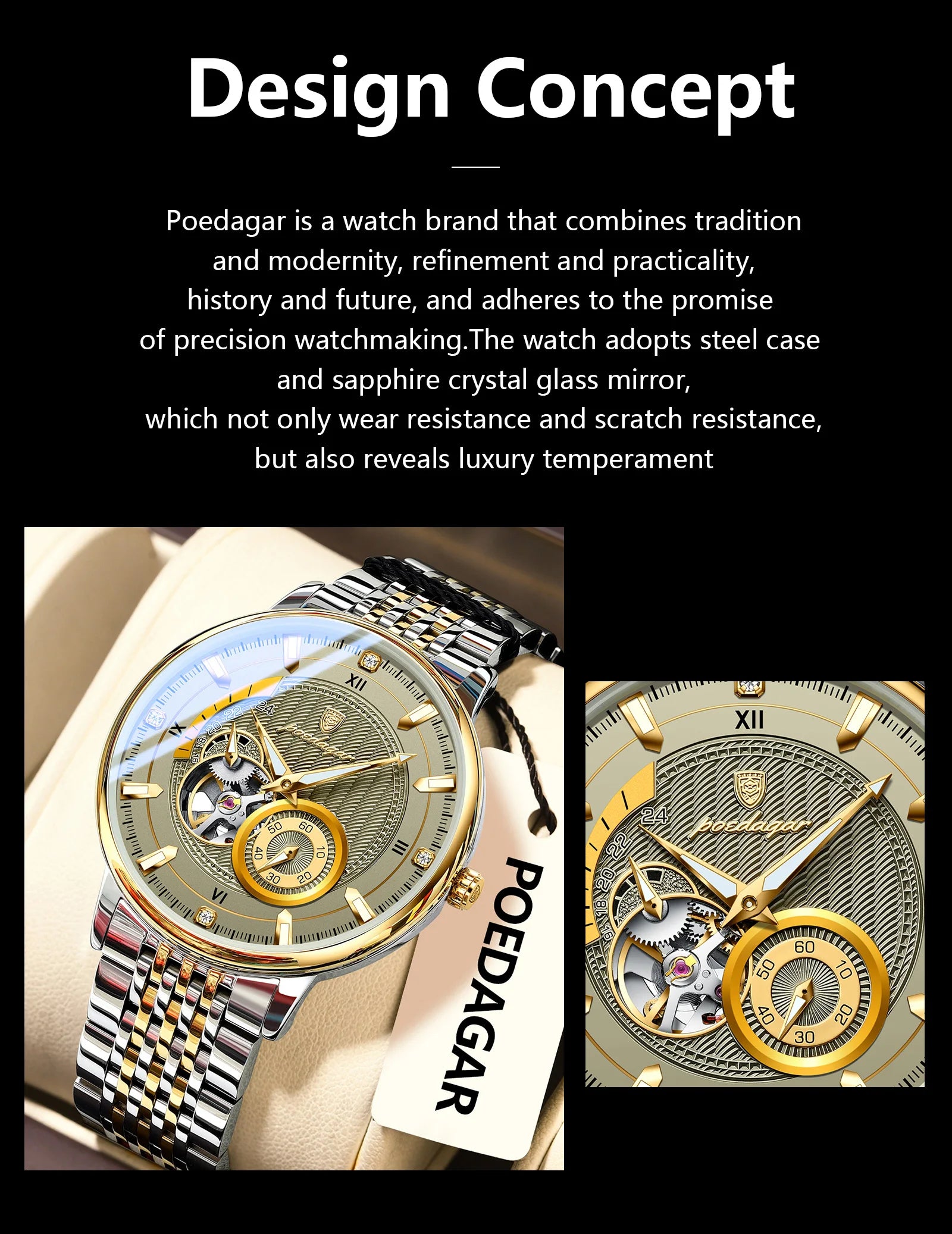 Automatic Skeleton Watch – Luminous Tourbillon Style with Sapphire Crystal