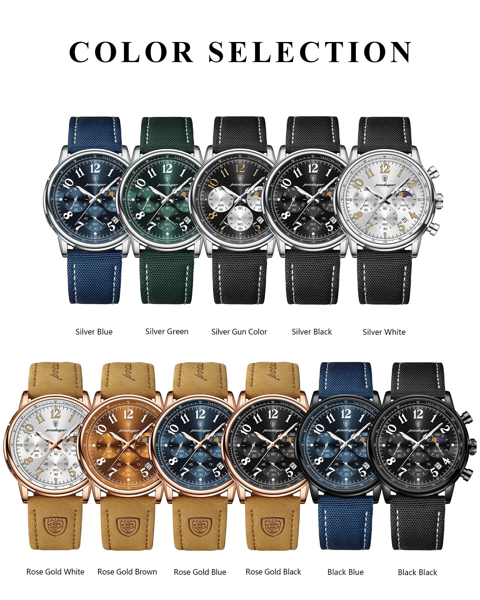 Classic Chronograph Watch – Luminous Arabic Dial with Nylon Strap