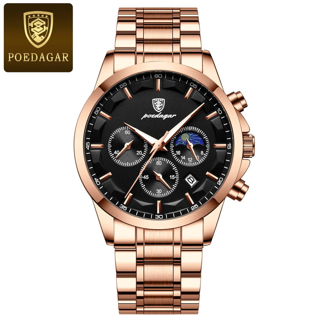 Moon Phase Full Calendar Watch – Luminous Dial with Stainless Steel Bracelet