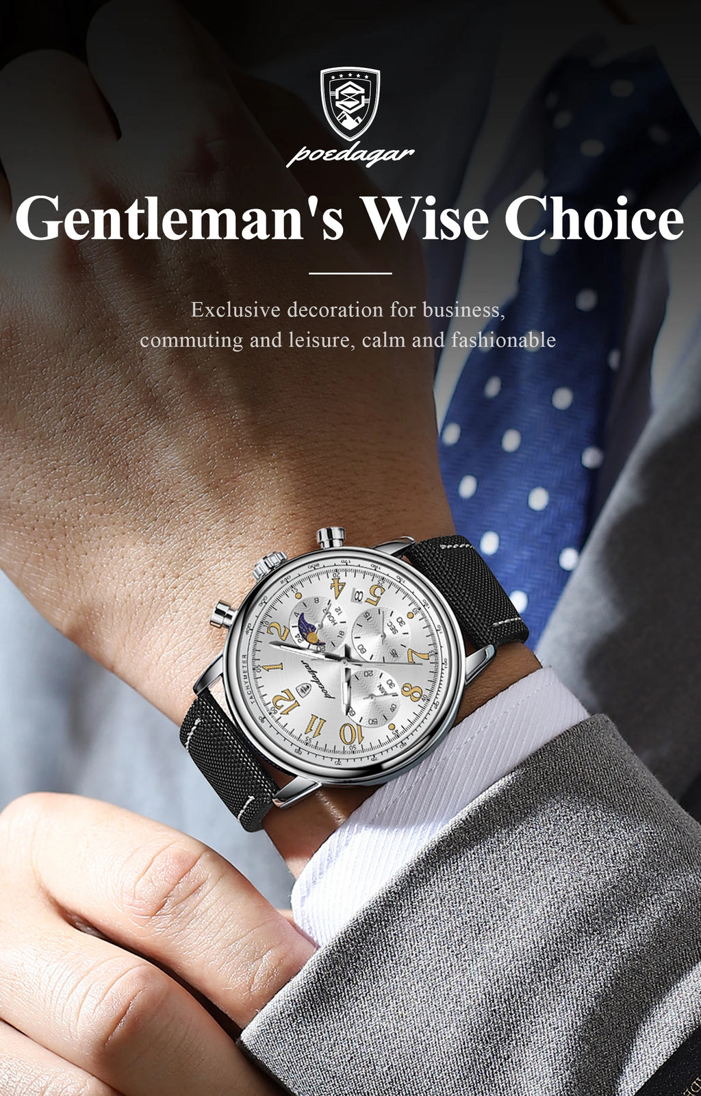 Classic Chronograph Watch – Luminous Arabic Dial with Nylon Strap