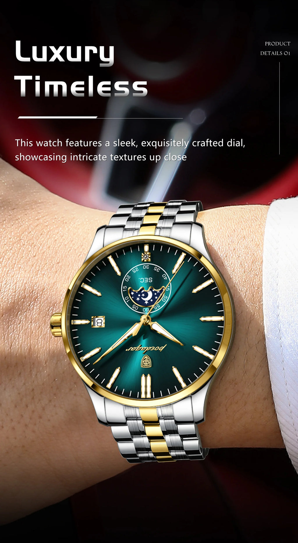 Round Business Chronograph – Slim Stainless Steel Watch with Luminous Hands & Date