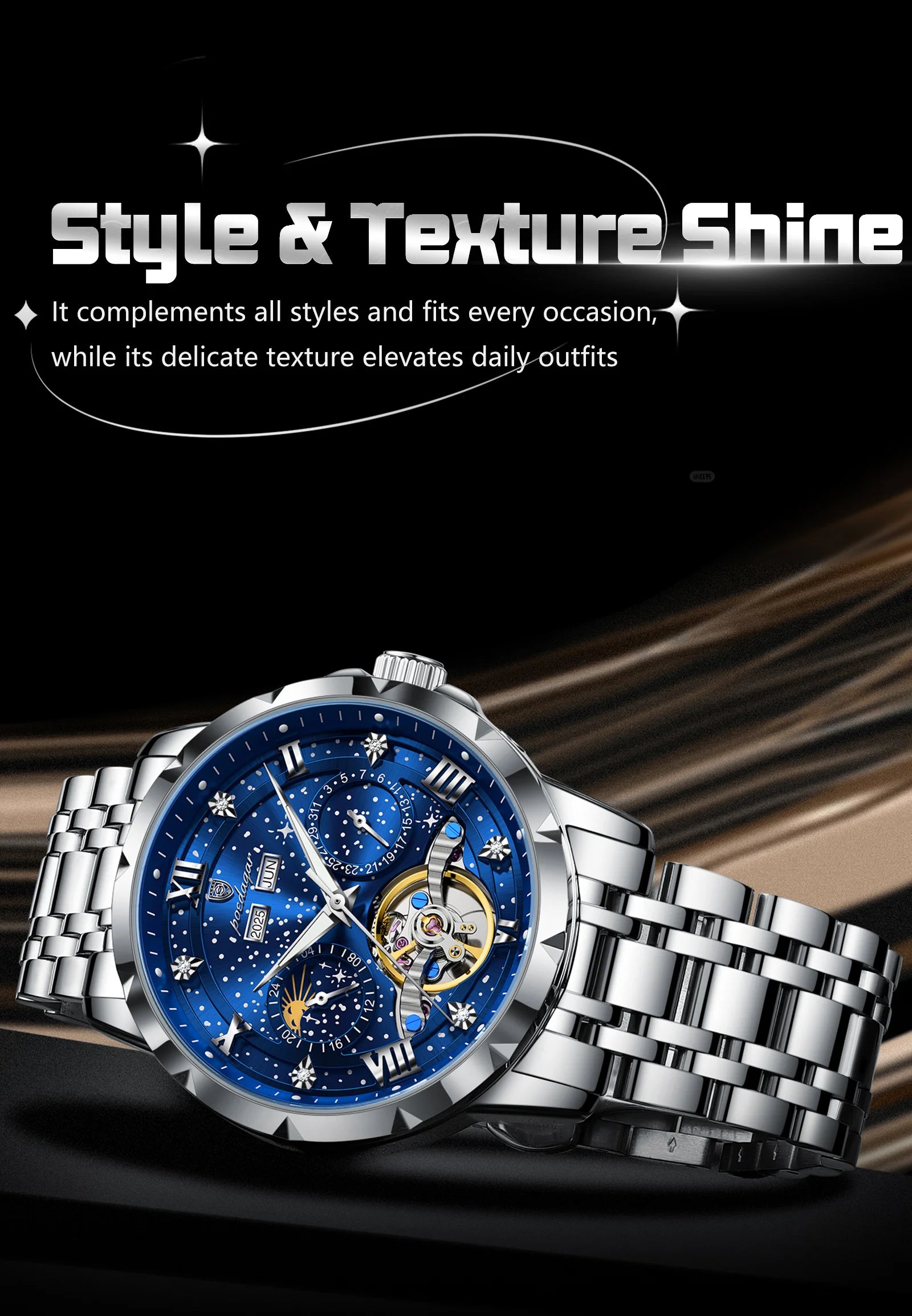 Automatic Skeleton Watch – Roman Numeral Dial with Tourbillon Style