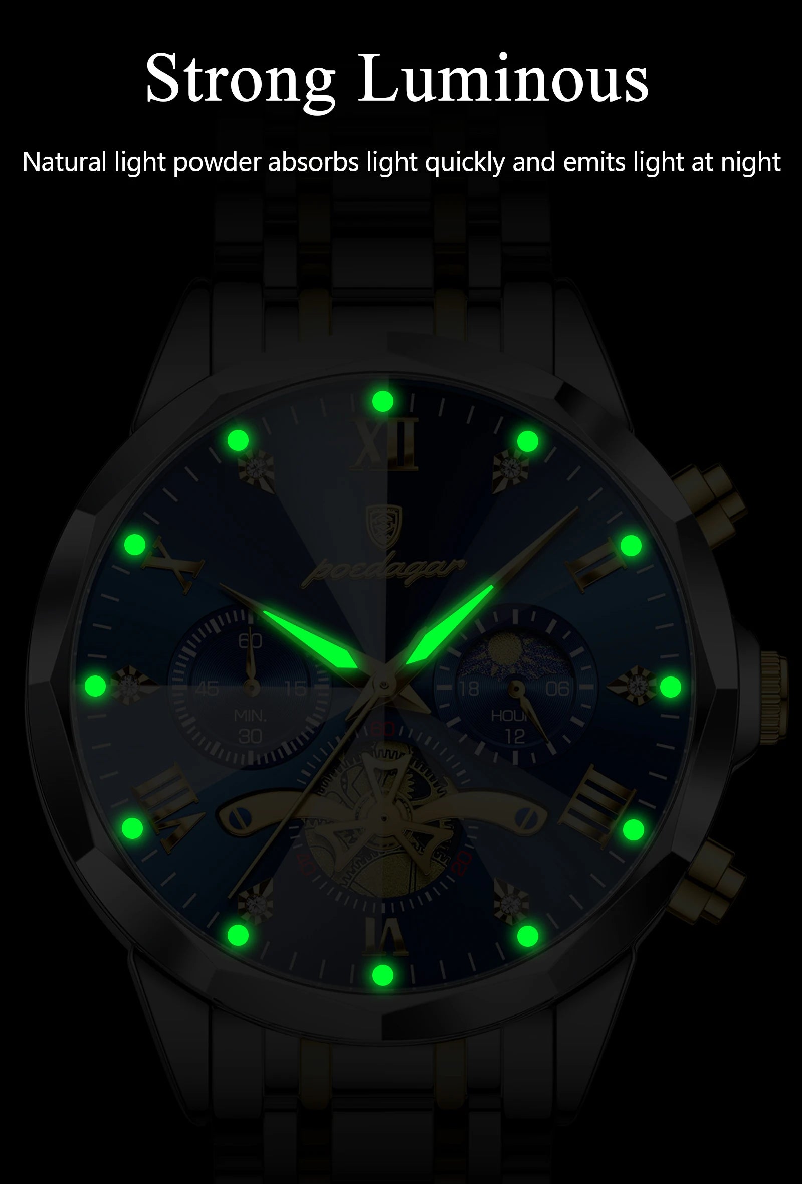Premium Men's Chronograph Watch – Stainless Steel, Luminous, 3Bar Water‑Resistant