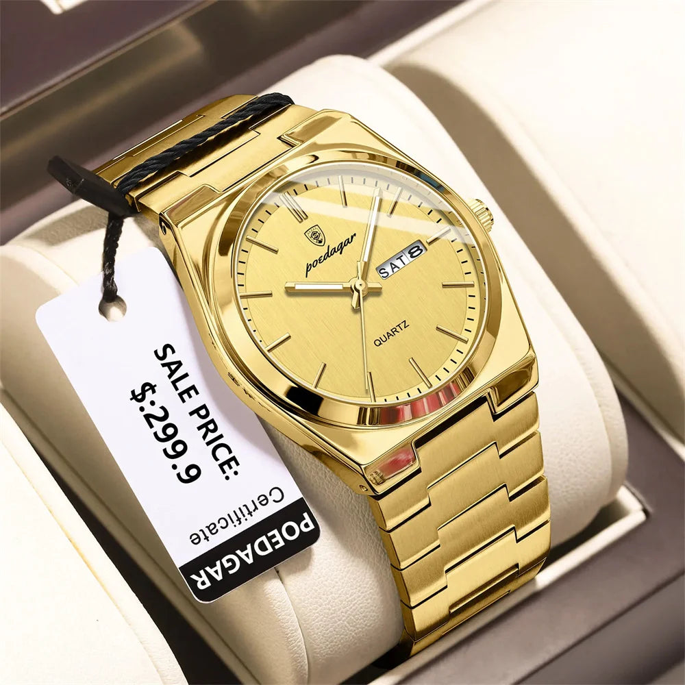 Minimalist Sport Watch – Full Calendar, Luminous Markers & Metal Strap