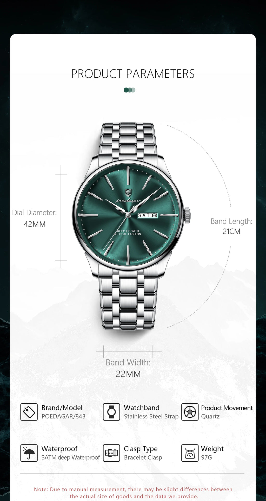 Full Calendar Stainless Steel Watch – Date & Week Display with Hidden Clasp