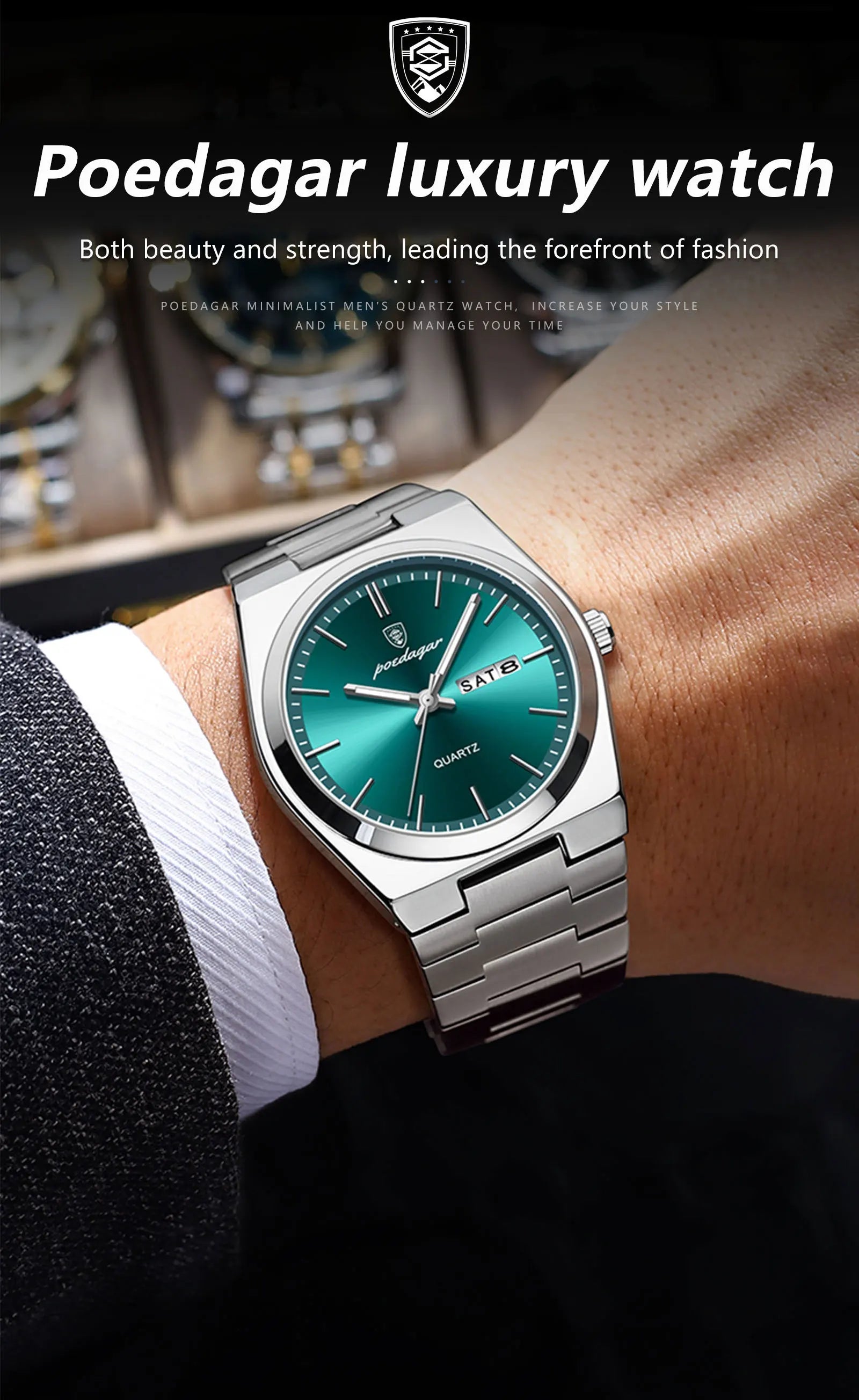 Full Calendar Sport Watch – Luminous Dial with Hidden Clasp Bracelet