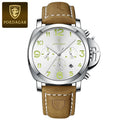 Military Style Chronograph Watch – Luminous Leather Strap with Date