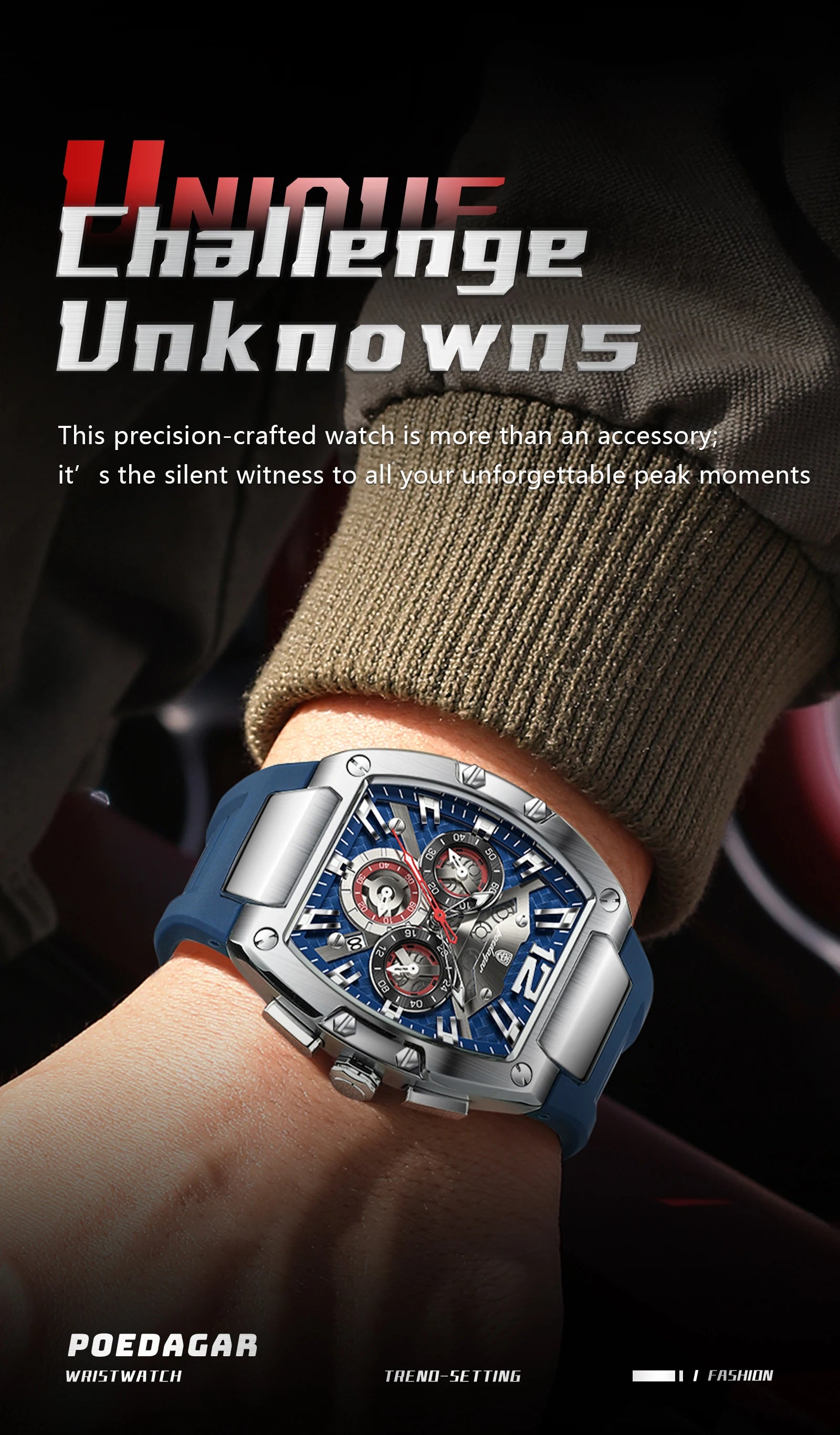 Bold Tonneau Timepiece – Luminous Chronograph with Premium Silicone Strap