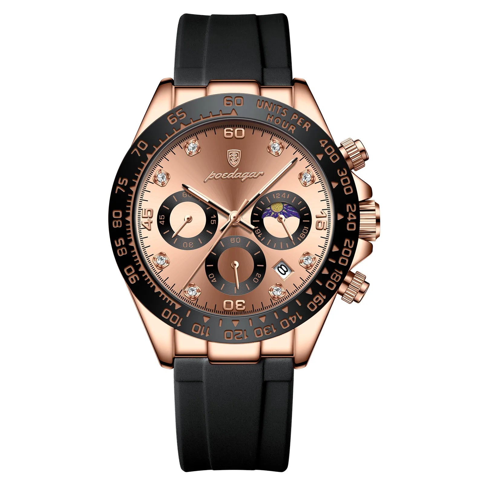 Chronograph Watch with Bamboo Strap – Luminous Dial & Date
