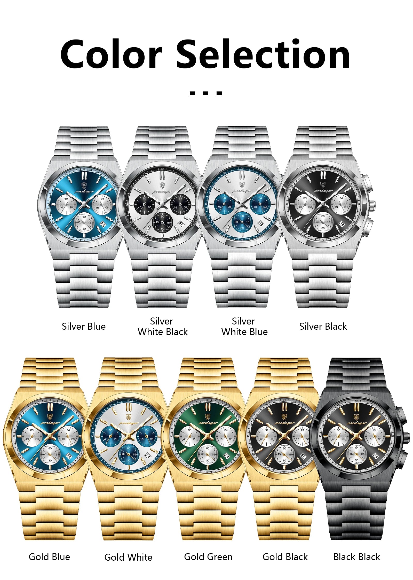 Chronograph Watch – Luminous Numberless Dial with Hidden Clasp