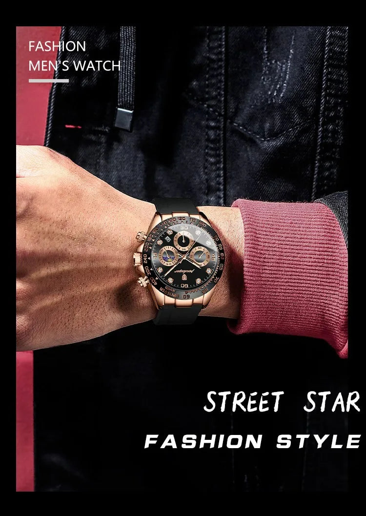Chronograph Watch with Bamboo Strap – Luminous Dial & Date