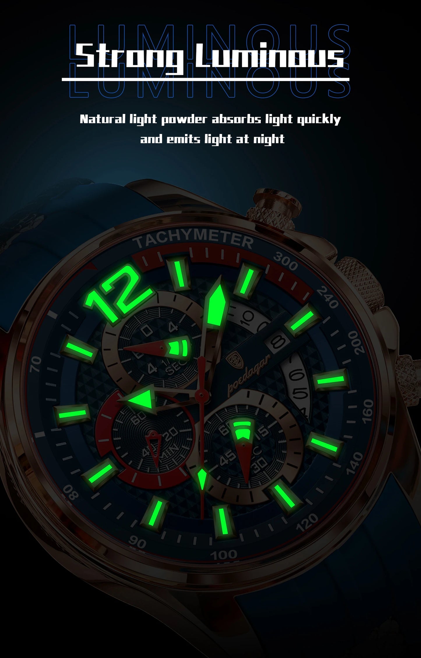 Chronograph Sport Watch – Large Arabic Dial with Silicone Strap & Full Calendar