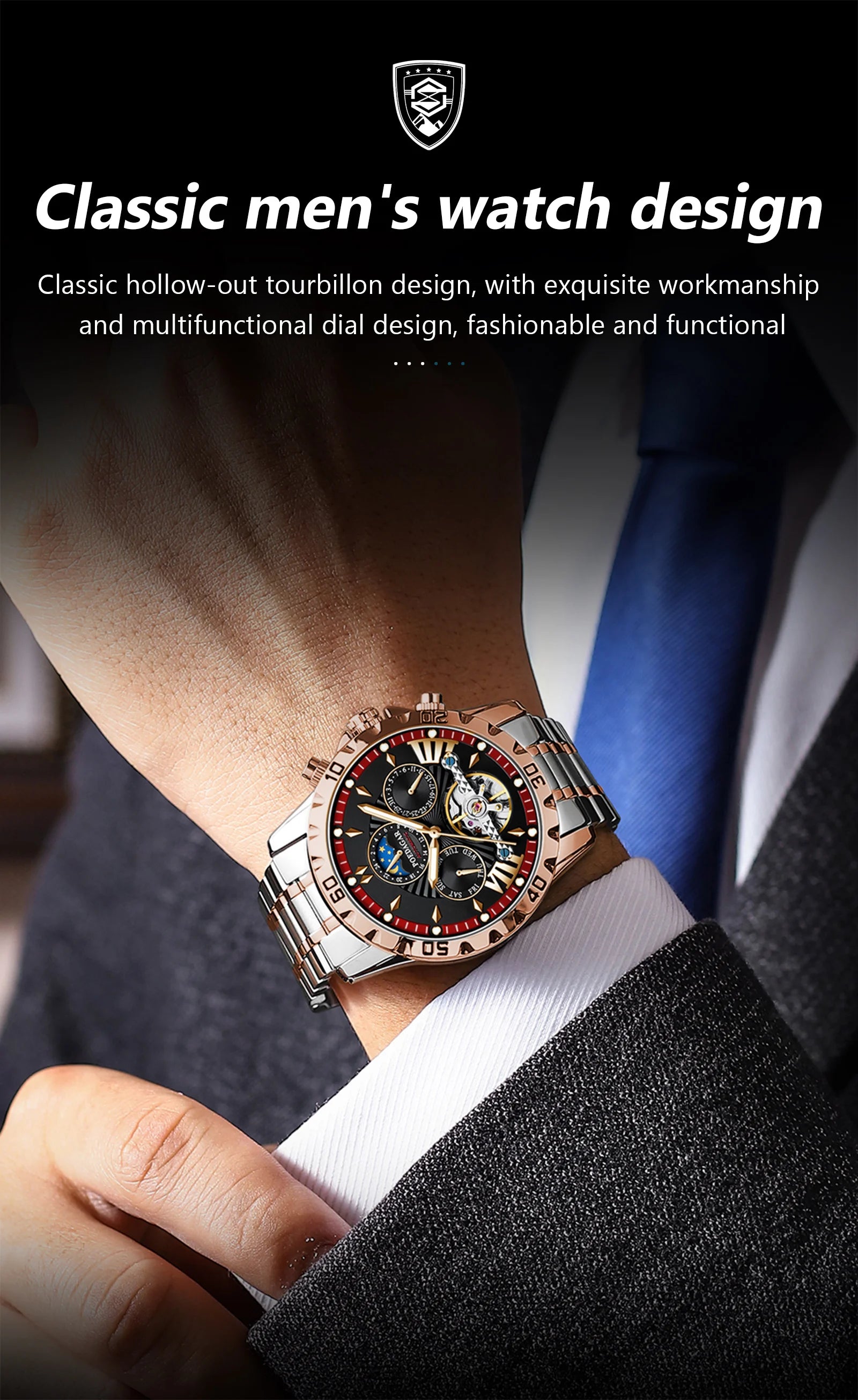 Automatic Skeleton Watch – Tourbillon Style with Full Calendar & Sapphire Crystal
