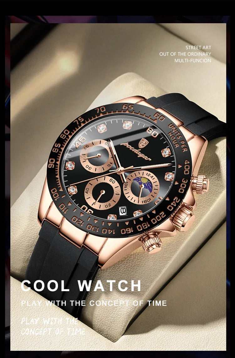 Chronograph Watch with Bamboo Strap – Luminous Dial & Date