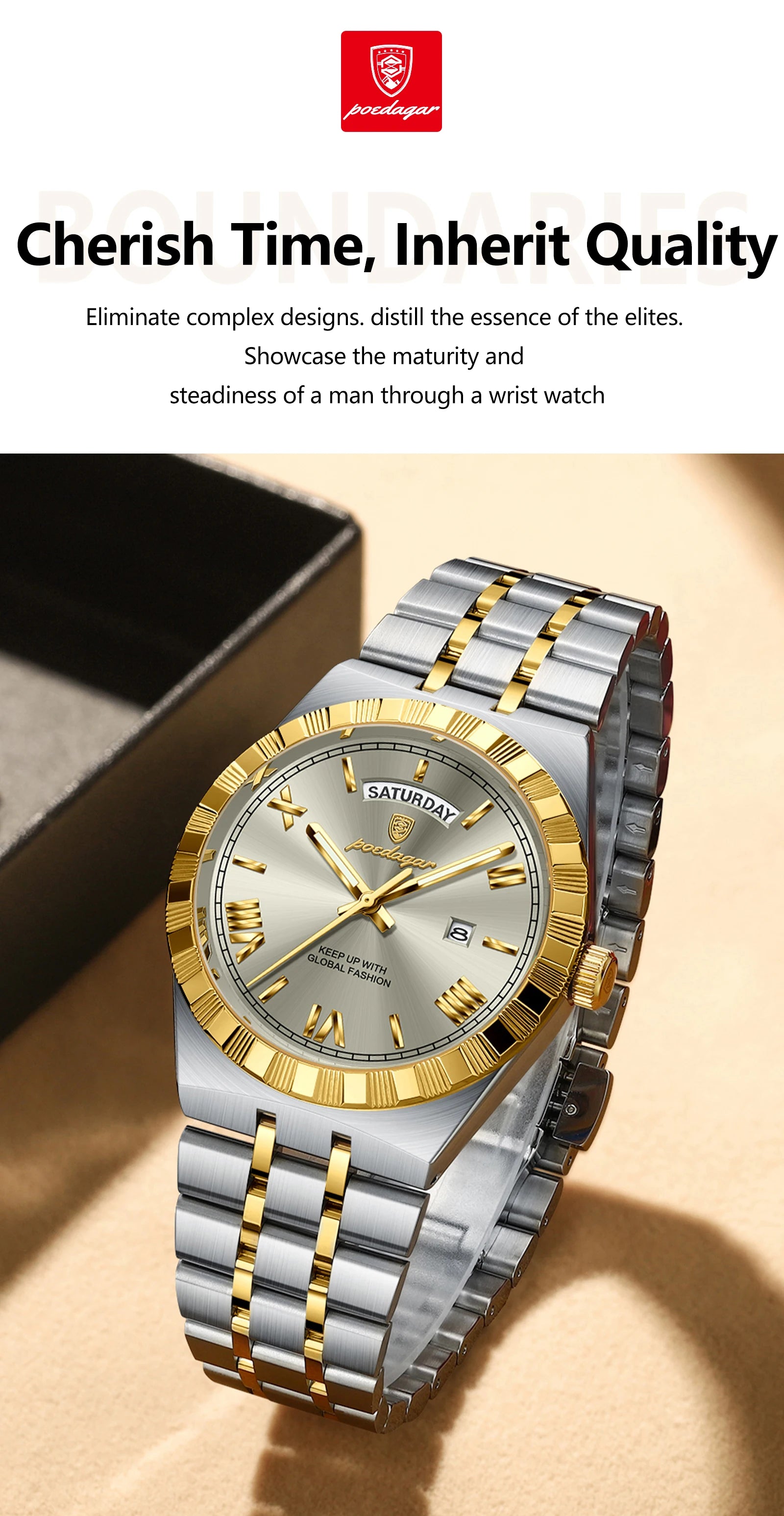 Full Calendar Business Watch – Roman Numeral Dial with Hidden Clasp