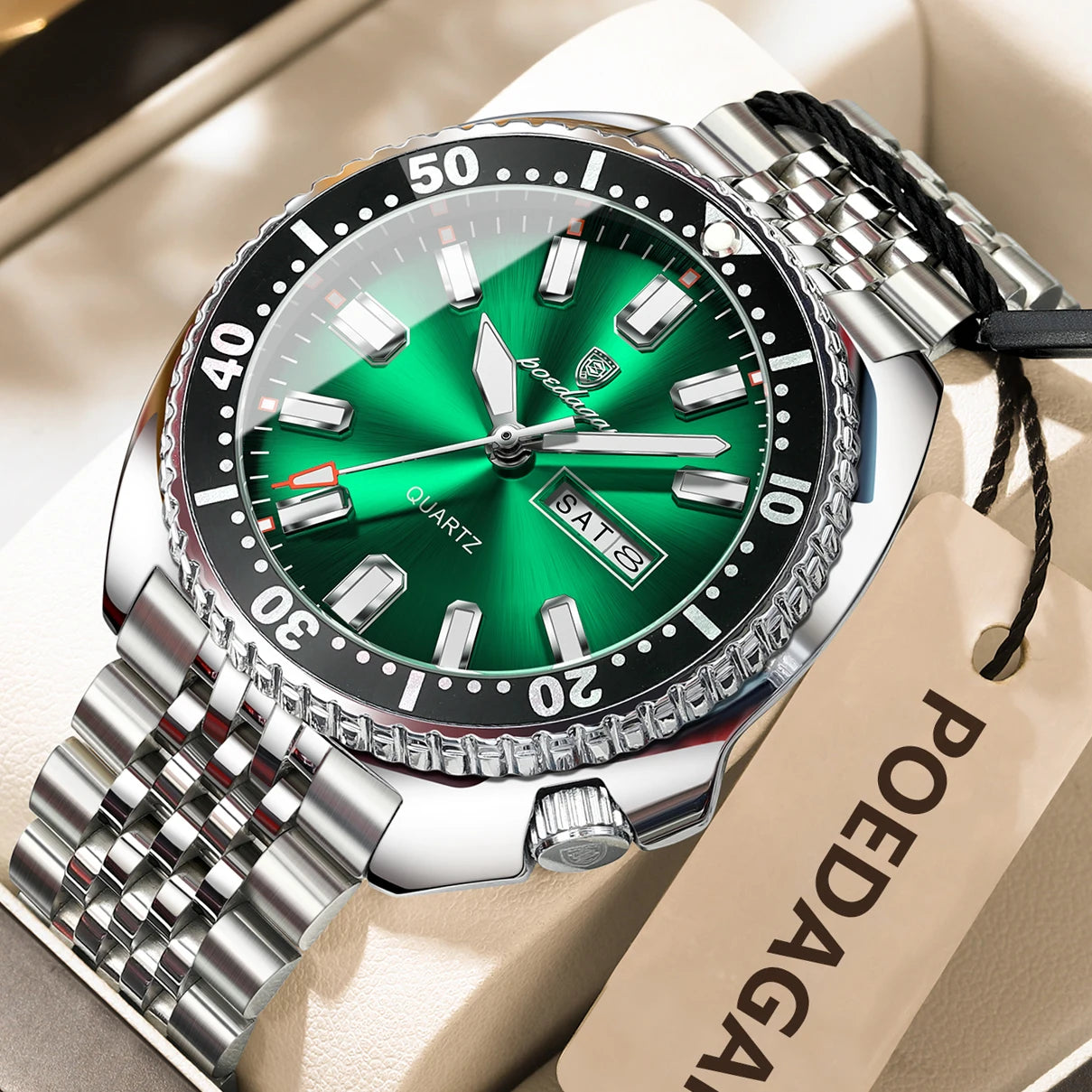 Large Full Calendar Watch – Luminous Dial with Hidden Clasp Bracelet