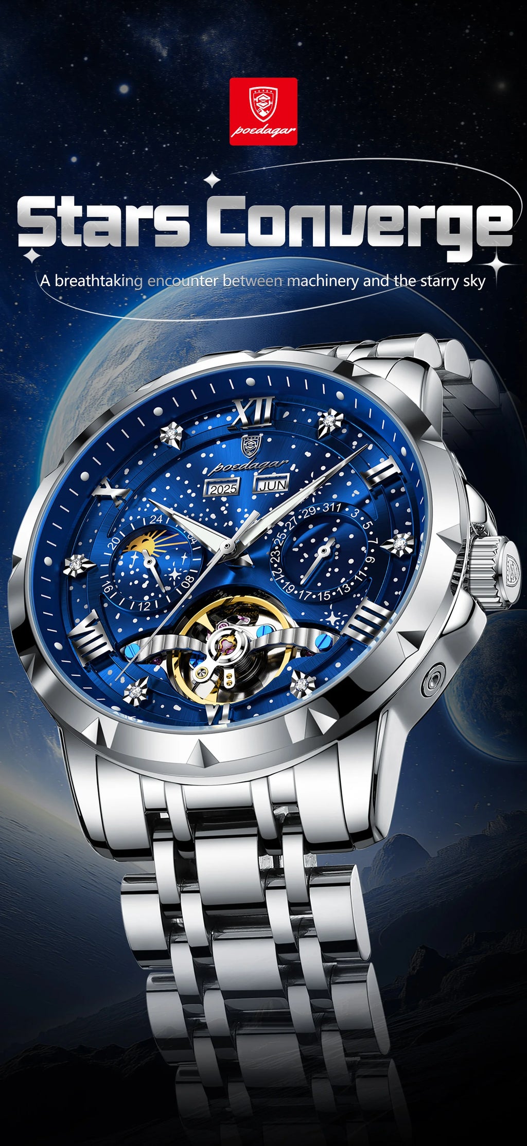 Automatic Skeleton Watch – Roman Numeral Dial with Tourbillon Style