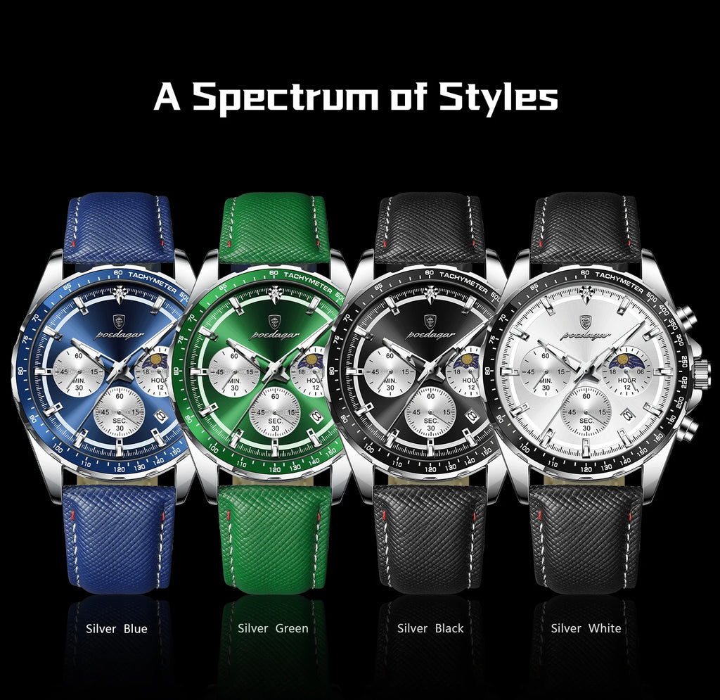 Premium Leather Chronograph Watch – Luminous Dial, Date Display, Quartz Movement