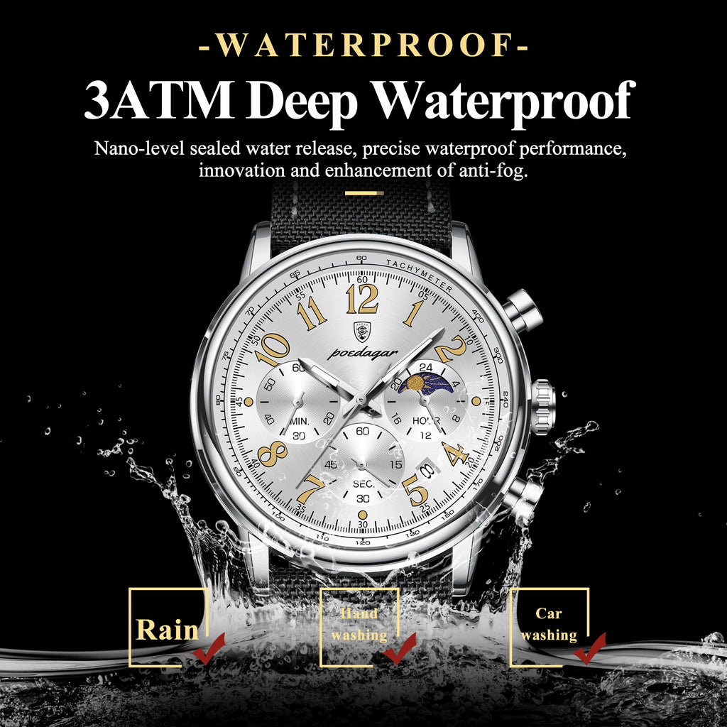 Classic Chronograph Watch – Luminous Arabic Dial with Nylon Strap
