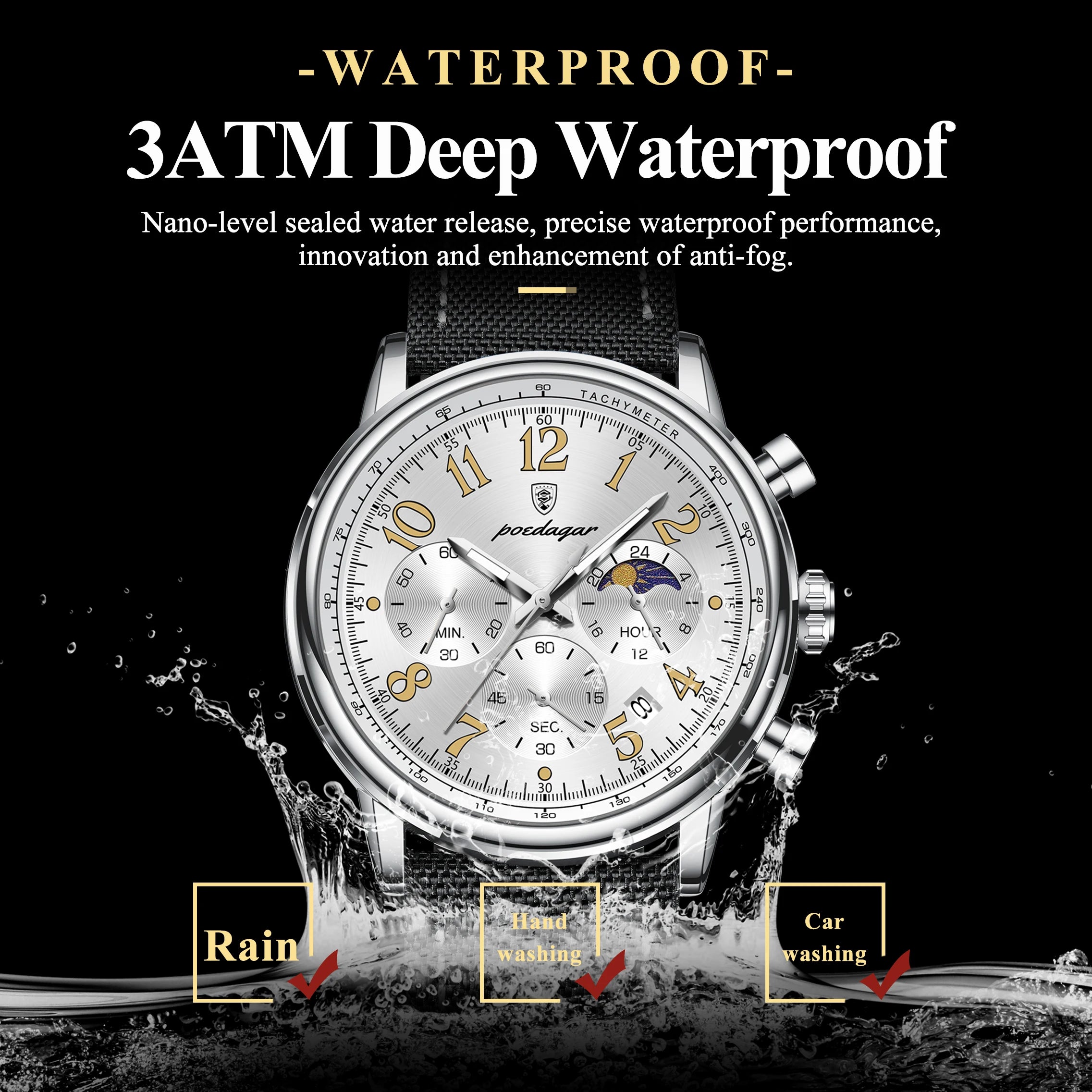 Classic Chronograph Watch – Luminous Arabic Dial with Nylon Strap