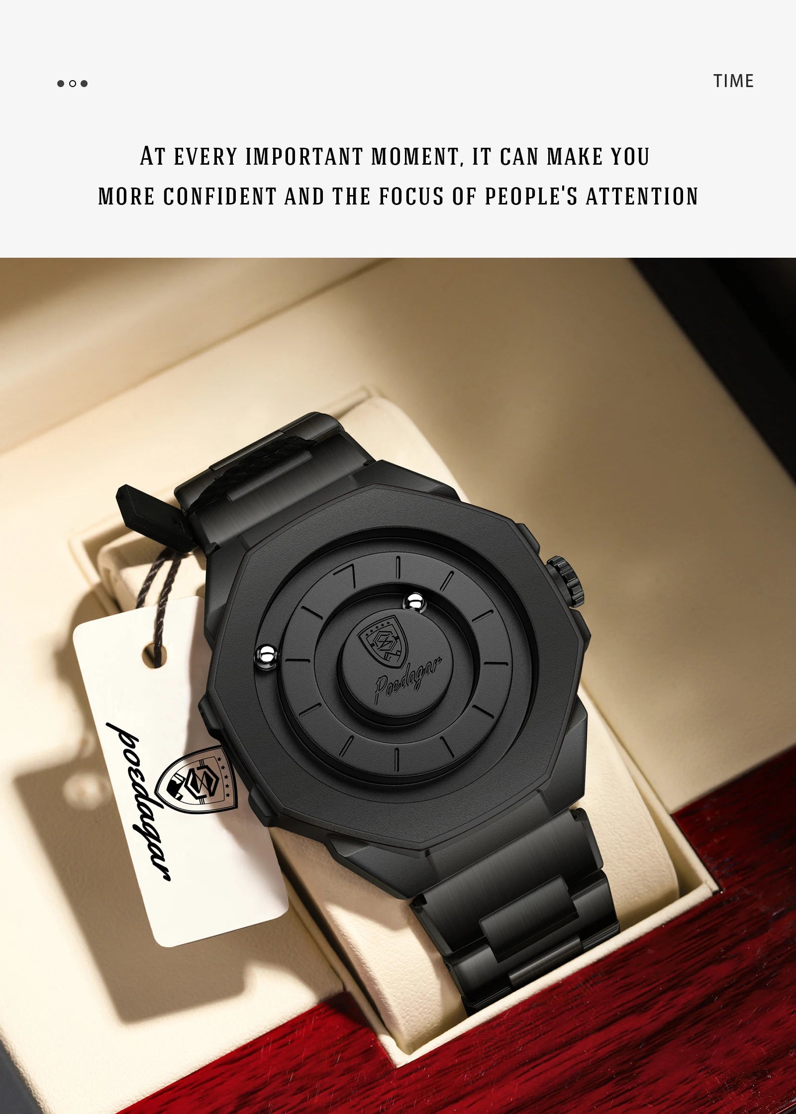 Sculpted Irregular Sport Watch – Large Numberless Dial with Hidden Clasp Bracelet