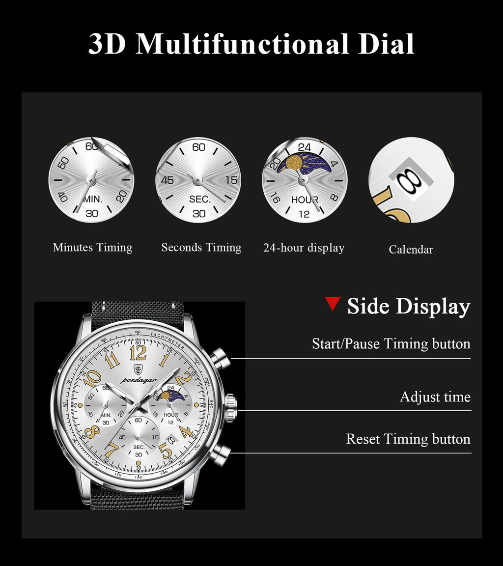 Classic Chronograph Watch – Luminous Arabic Dial with Nylon Strap