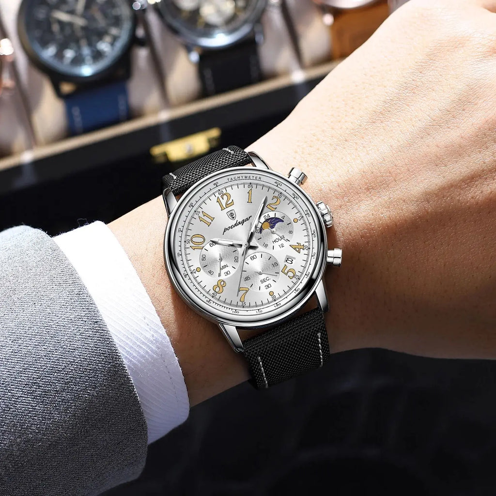 Classic Chronograph Watch – Luminous Arabic Dial with Nylon Strap