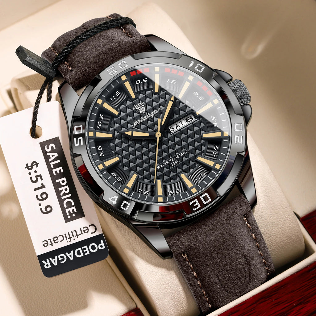 Large Arabic Dial Watch – Full Calendar with Leather Strap