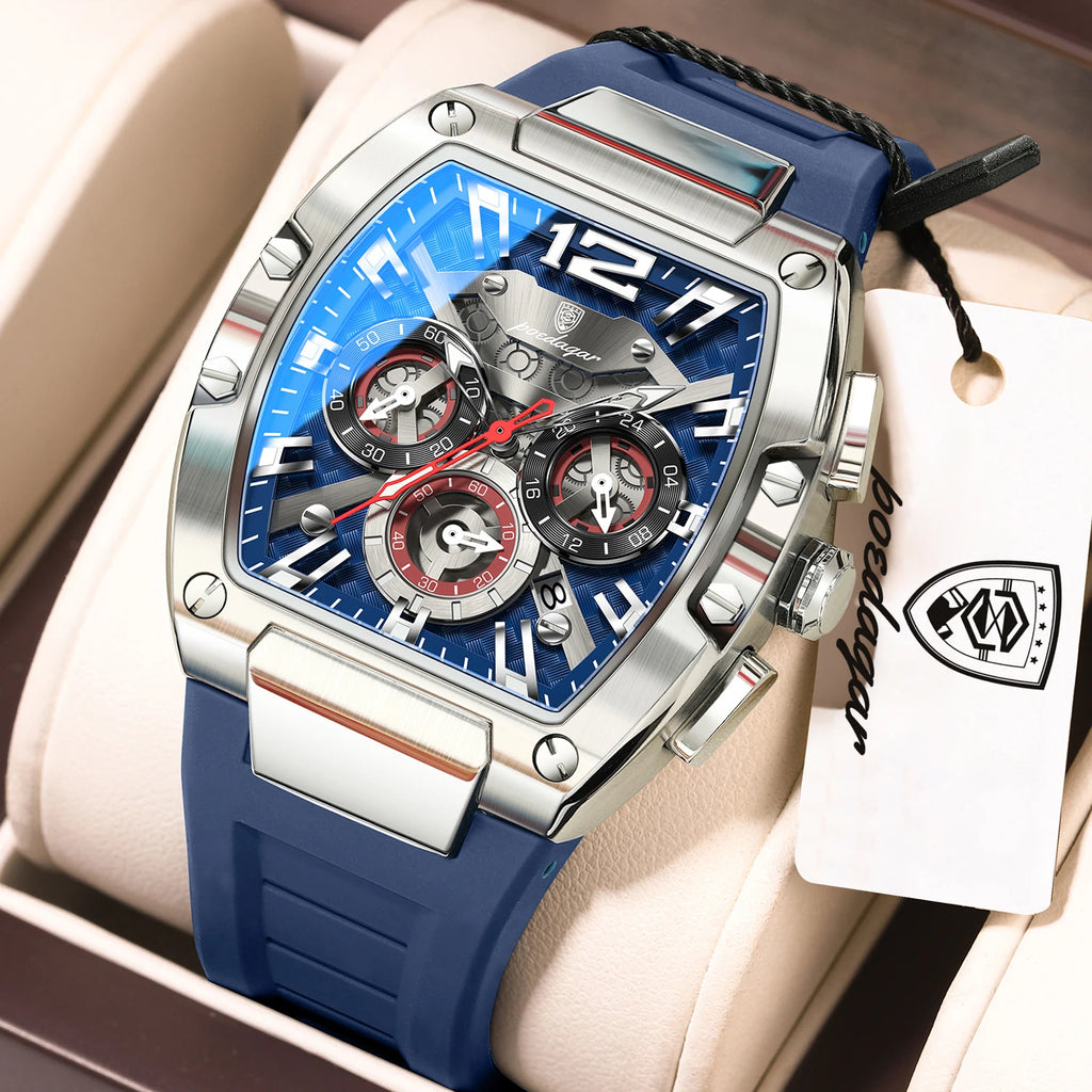 Bold Tonneau Timepiece – Luminous Chronograph with Premium Silicone Strap