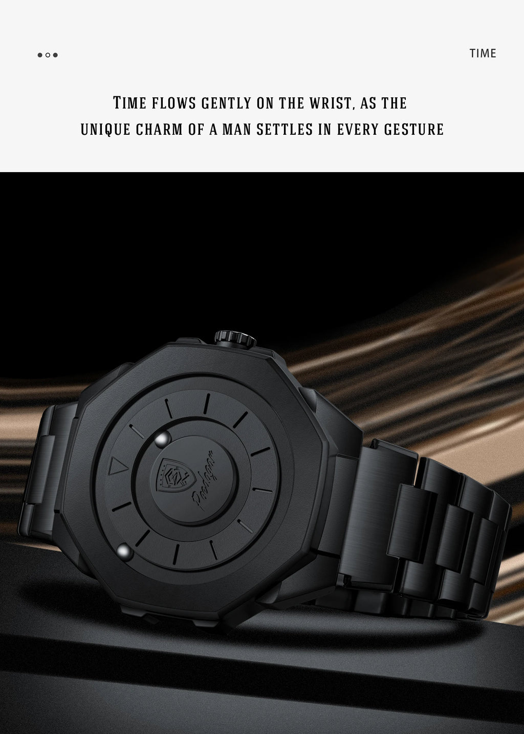 Sculpted Irregular Sport Watch – Large Numberless Dial with Hidden Clasp Bracelet