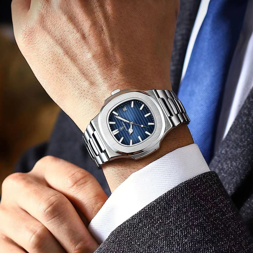 Square Business Watch – Luminous Numberless Dial with Hidden Clasp