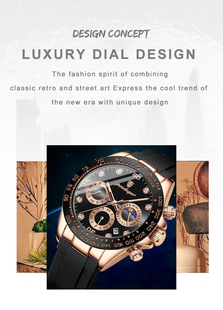 Chronograph Watch with Bamboo Strap – Luminous Dial & Date