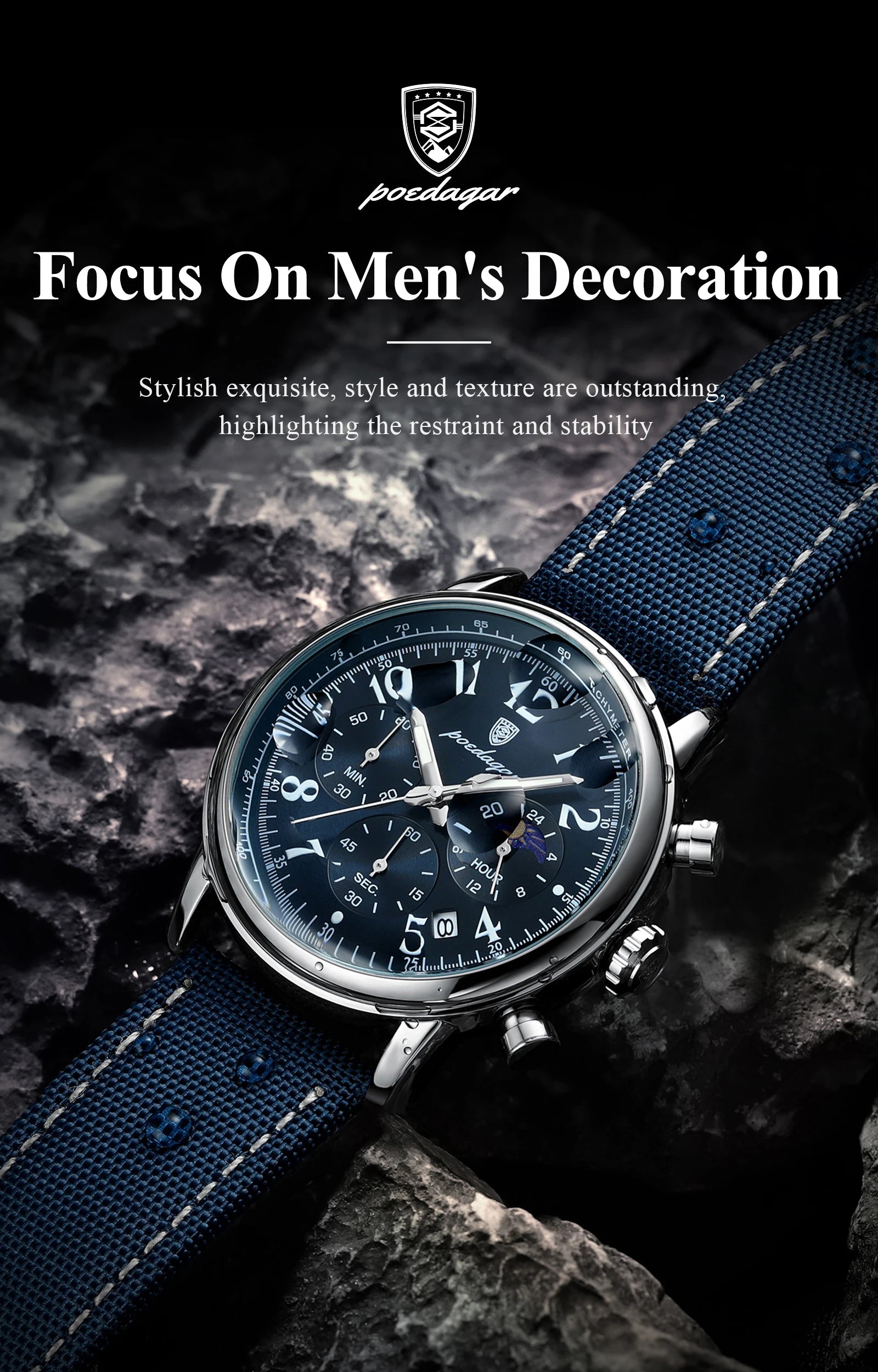 Classic Chronograph Watch – Luminous Arabic Dial with Nylon Strap