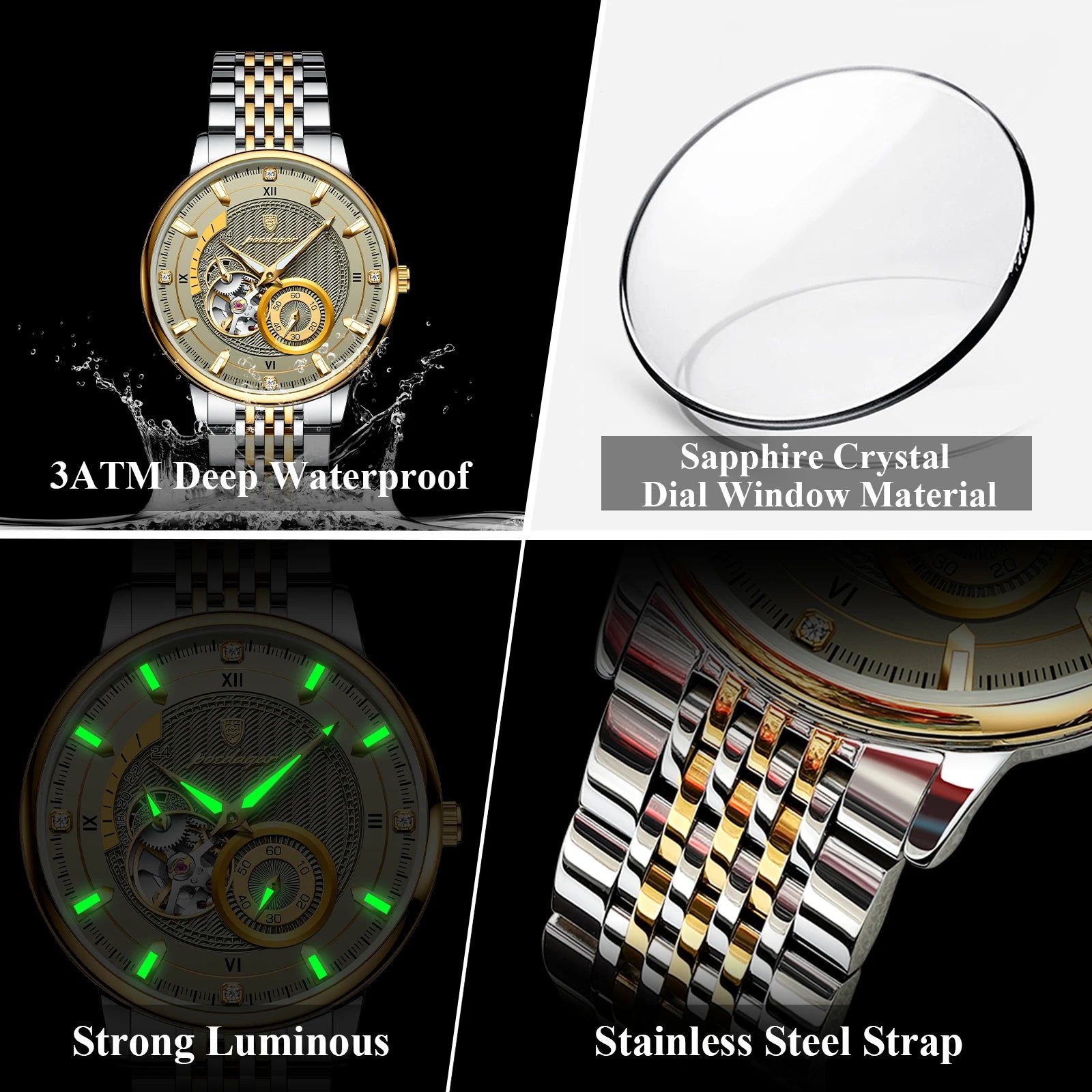 Automatic Skeleton Watch – Luminous Tourbillon Style with Sapphire Crystal
