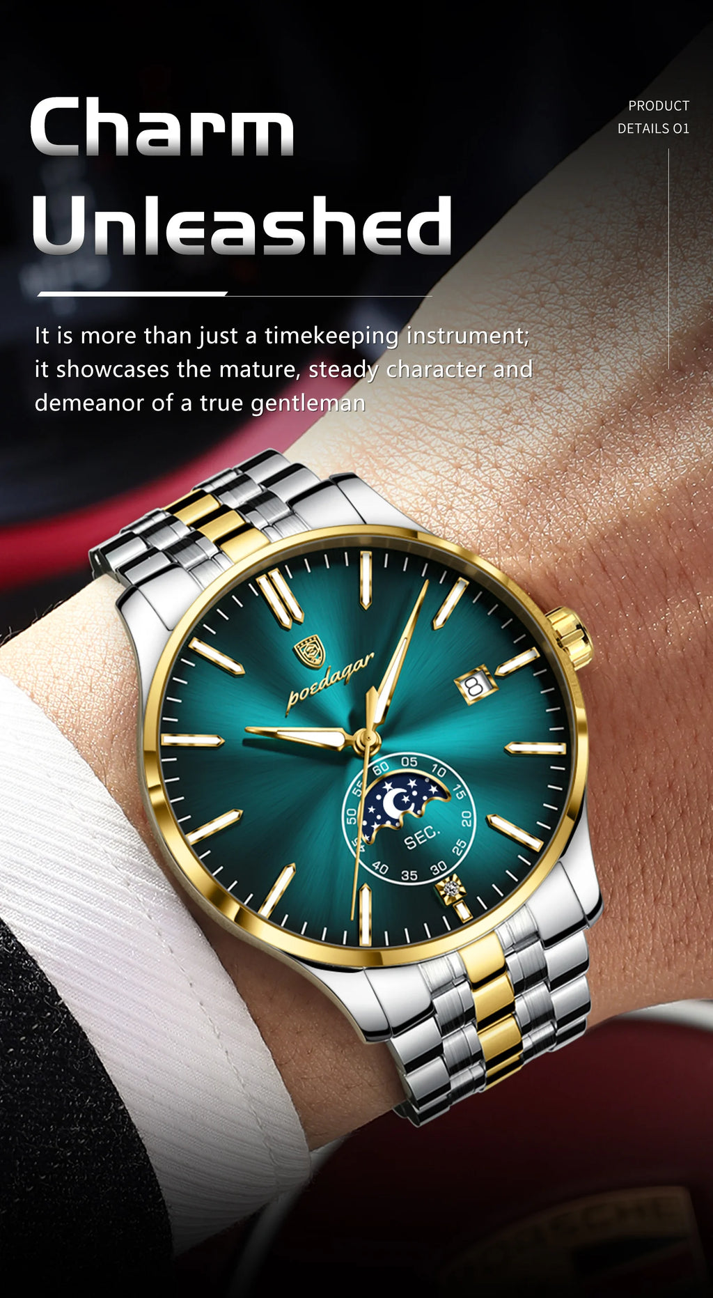 Round Business Chronograph – Slim Stainless Steel Watch with Luminous Hands & Date