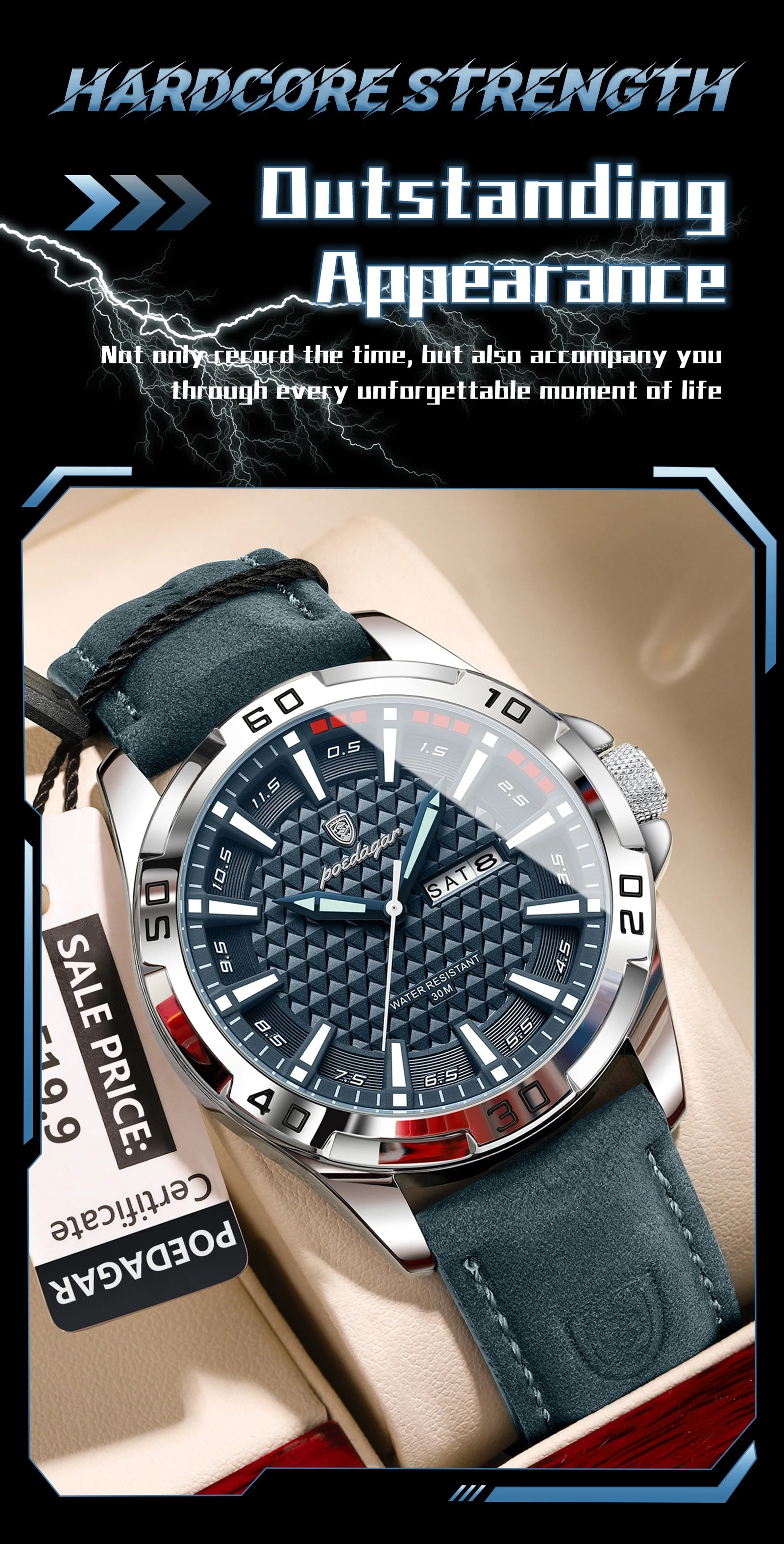 Large Arabic Dial Watch – Full Calendar with Leather Strap