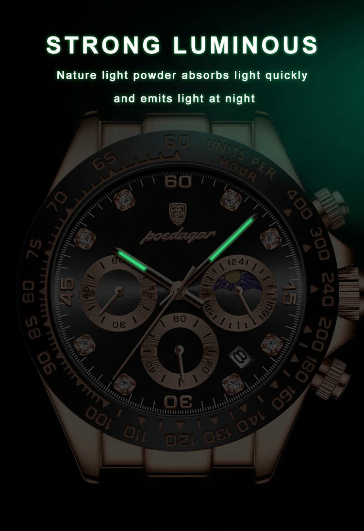 Chronograph Watch with Bamboo Strap – Luminous Dial & Date