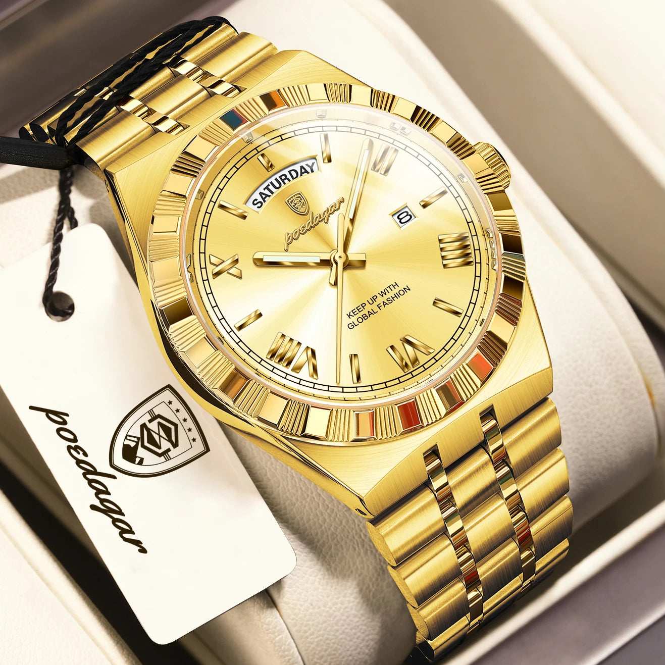 Luxury Business Chronograph – Day, Date, Luminous Dial, Steel Bracelet