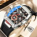 Bold Tonneau Timepiece – Luminous Chronograph with Premium Silicone Strap