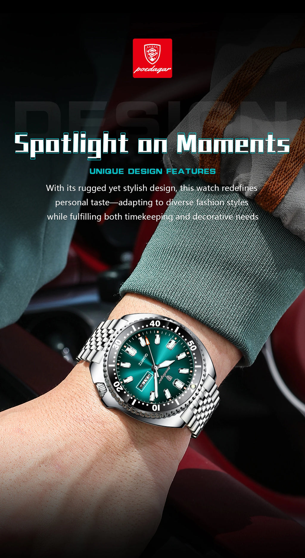 Large Full Calendar Watch – Luminous Dial with Hidden Clasp Bracelet